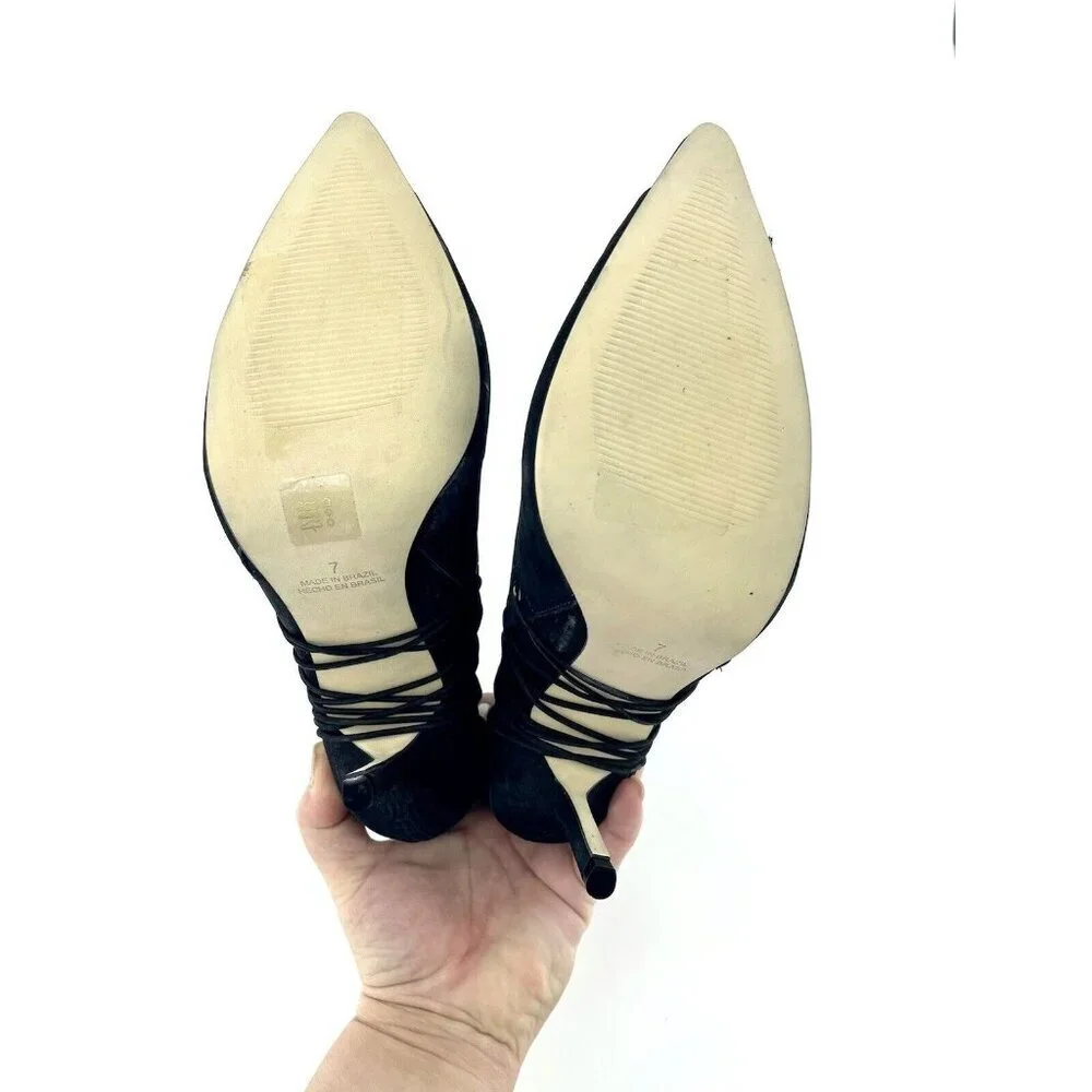 Catherine Malandrino Ankle Booties Black Suede Leather Lace Up SZ 7 New